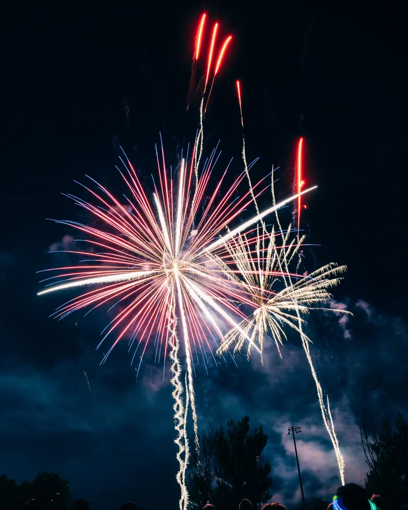 Colorful display of exploded fireworks lighting the night sky