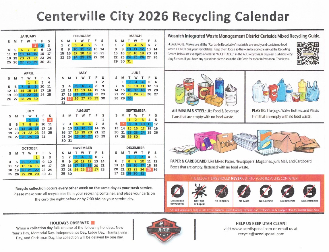 Centerville City Recycling Calendar