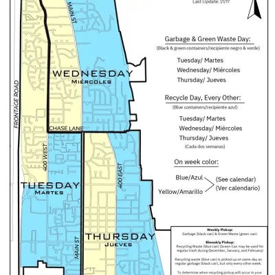 a map showing the different pickup routes for garbage in Centerville city. 
