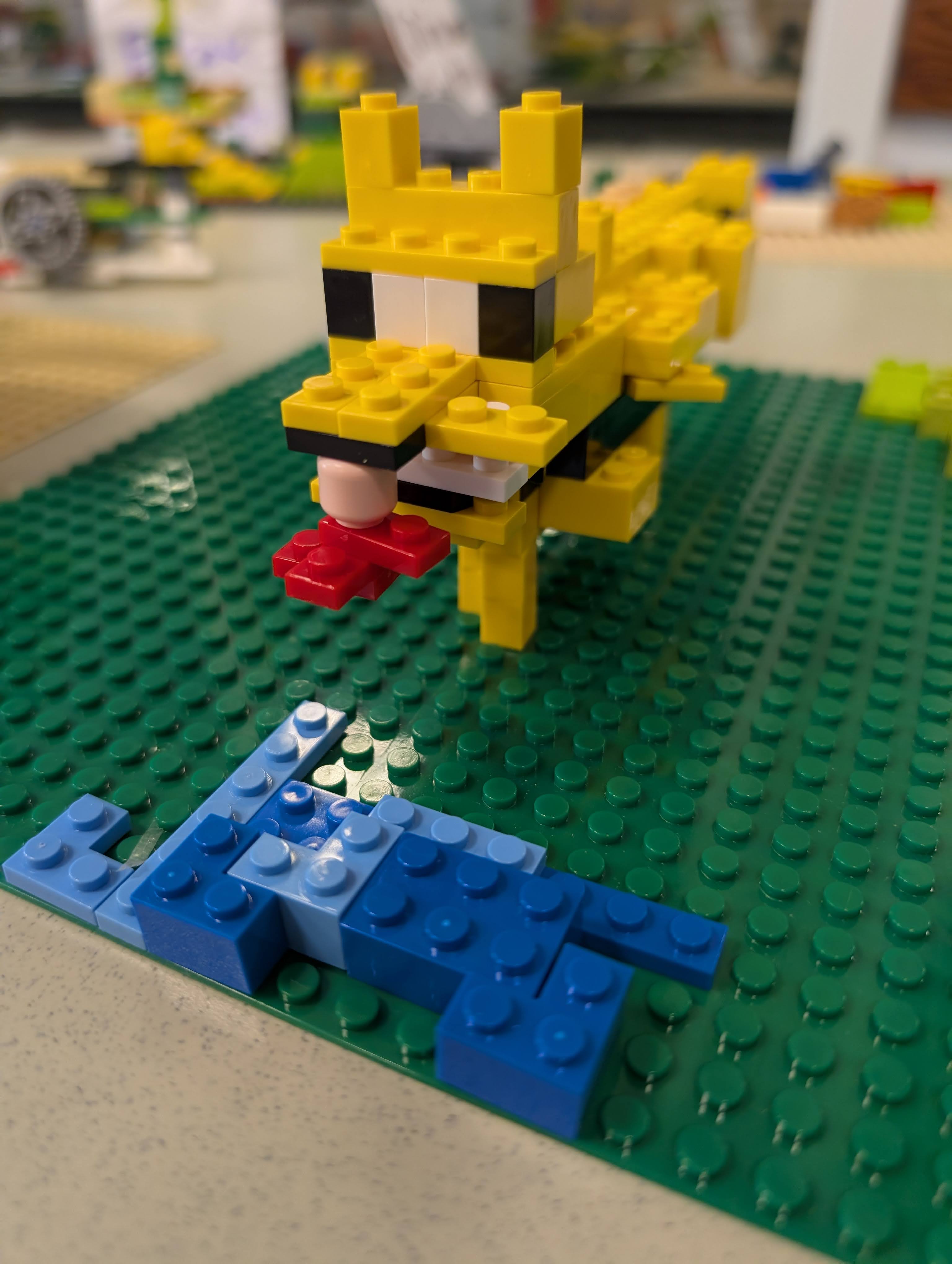 Yellow dog like creature made of legos