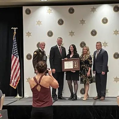 A woman police officer in Centerville receiving the Utah Department of Public Safety Medal of Valor