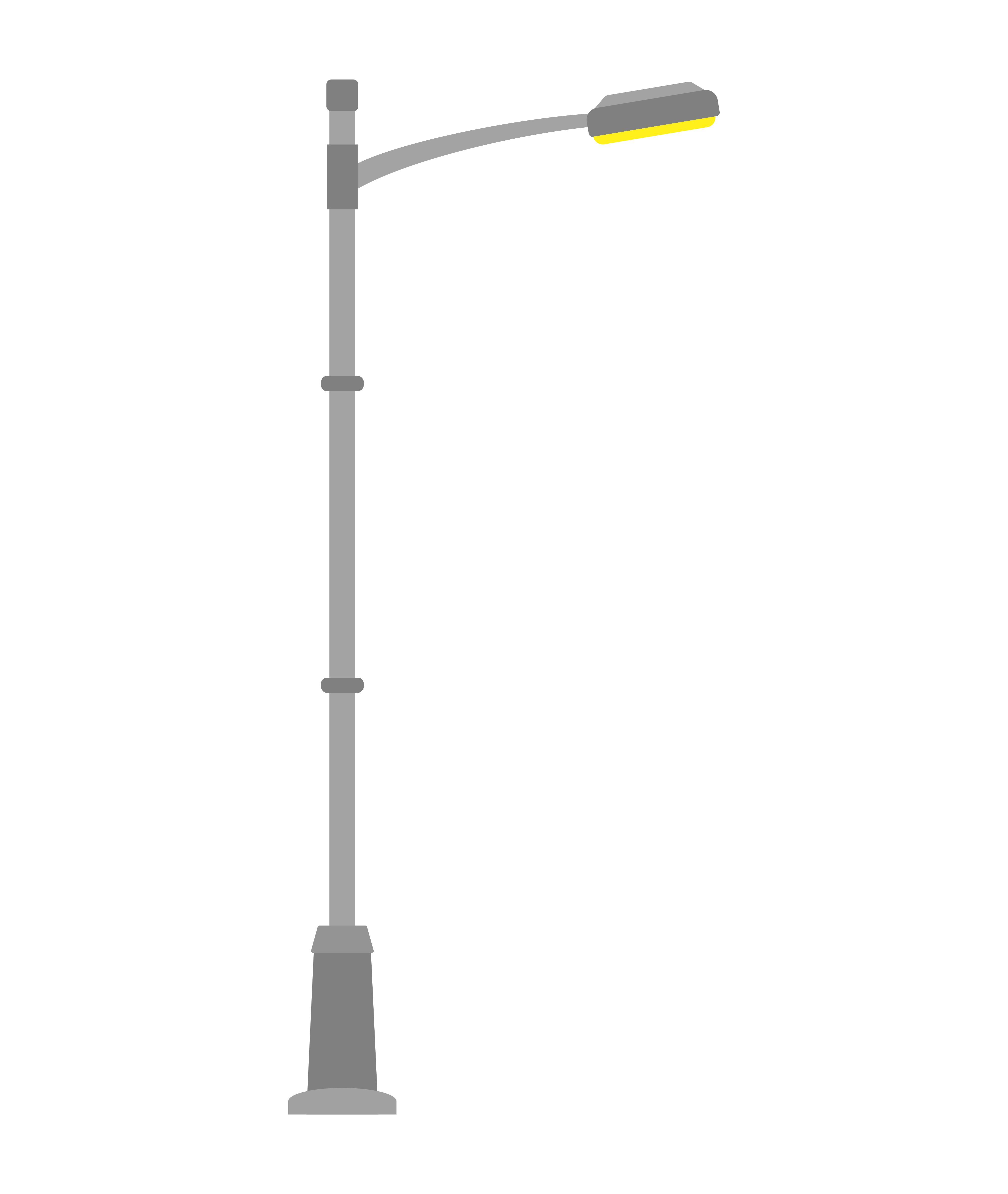A gray streetlight with a yellow glow