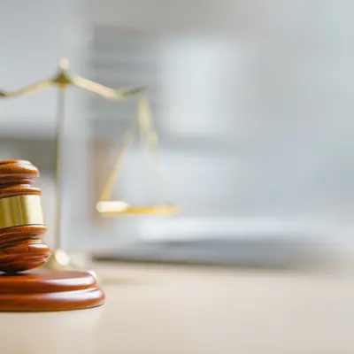 an image of a gavel and weight scale representing balance and order