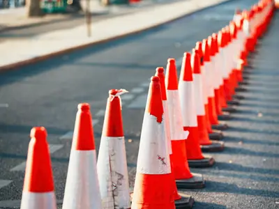 safety cones places in a street